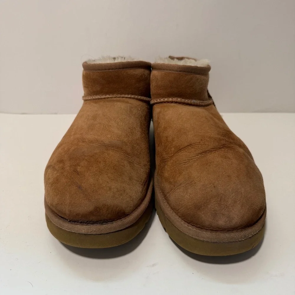 UGG Mens Classic Ultra Mini Boot 11 Chestnut Brown Suede Sheepskin Lining